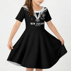 New Zealand Maori Rugby Custom Kid Short Sleeve Dress Aotearoa Tribal Motif Retro Concept