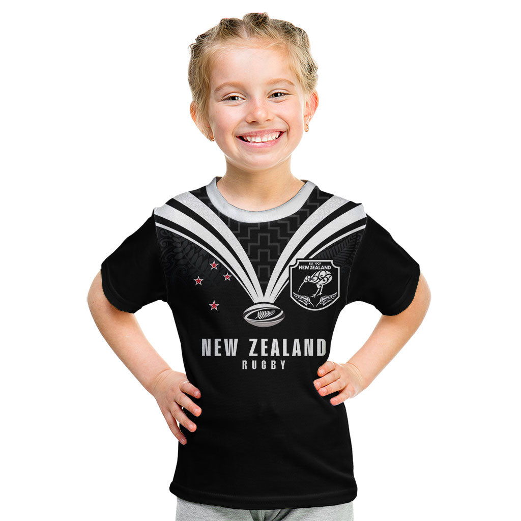 New Zealand Maori Rugby Custom Kid T Shirt Aotearoa Tribal Motif Retro Concept