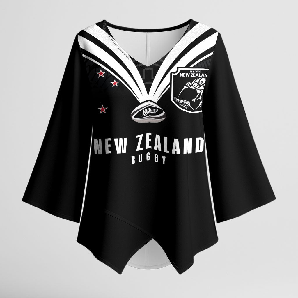 New Zealand Maori Rugby Custom Kimono Sleeve Blouse Aotearoa Tribal Motif Retro Concept