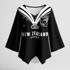 New Zealand Maori Rugby Custom Kimono Sleeve Blouse Aotearoa Tribal Motif Retro Concept