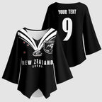 New Zealand Maori Rugby Custom Kimono Sleeve Blouse Aotearoa Tribal Motif Retro Concept
