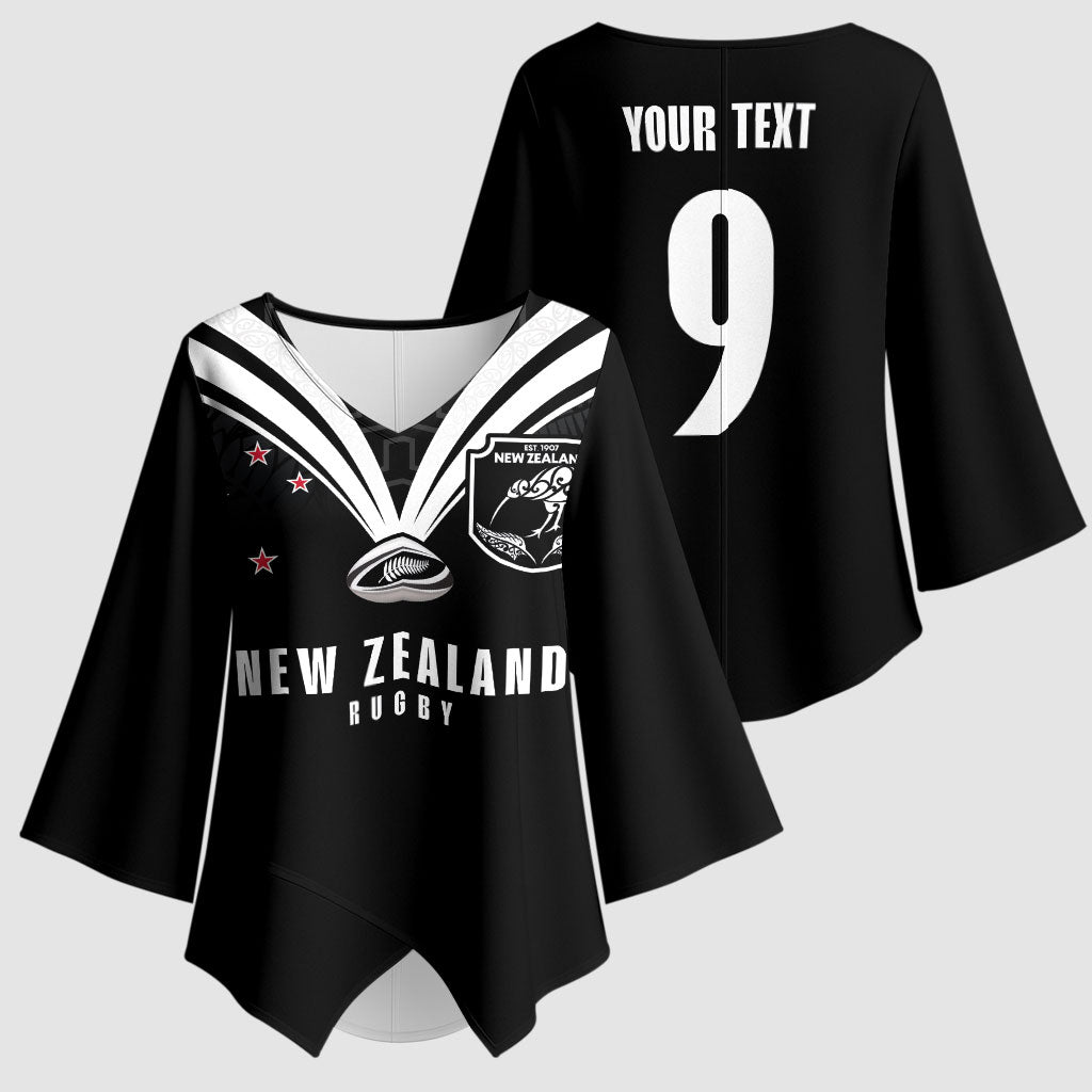 New Zealand Maori Rugby Custom Kimono Sleeve Blouse Aotearoa Tribal Motif Retro Concept