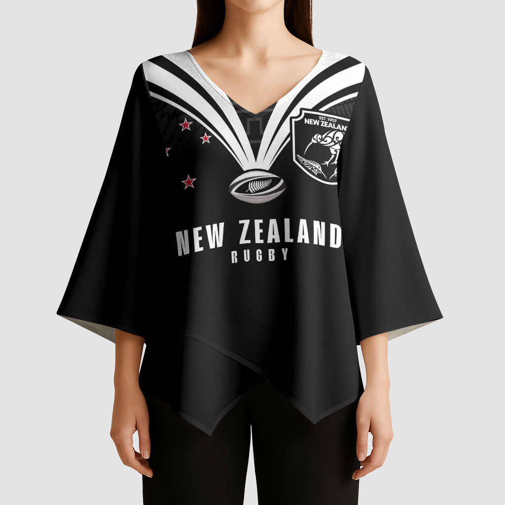 New Zealand Maori Rugby Custom Kimono Sleeve Blouse Aotearoa Tribal Motif Retro Concept