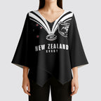 New Zealand Maori Rugby Custom Kimono Sleeve Blouse Aotearoa Tribal Motif Retro Concept