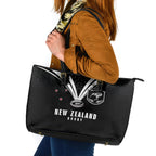 New Zealand Maori Rugby Leather Tote Bag Aotearoa Tribal Motif Retro Concept