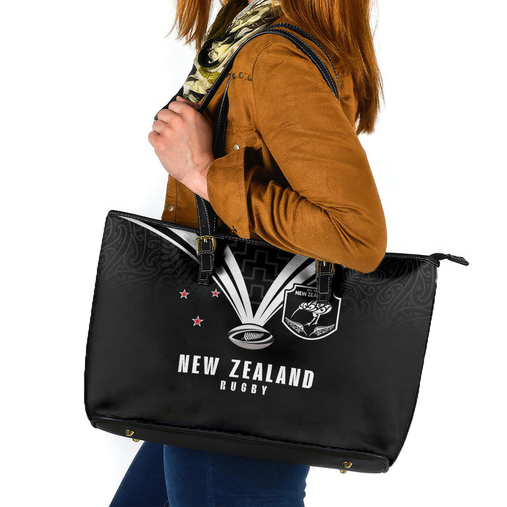 New Zealand Maori Rugby Leather Tote Bag Aotearoa Tribal Motif Retro Concept