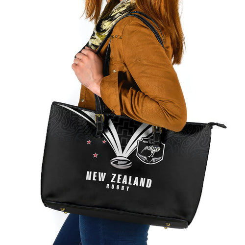 New Zealand Maori Rugby Leather Tote Bag Aotearoa Tribal Motif Retro Concept
