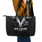New Zealand Maori Rugby Leather Tote Bag Aotearoa Tribal Motif Retro Concept