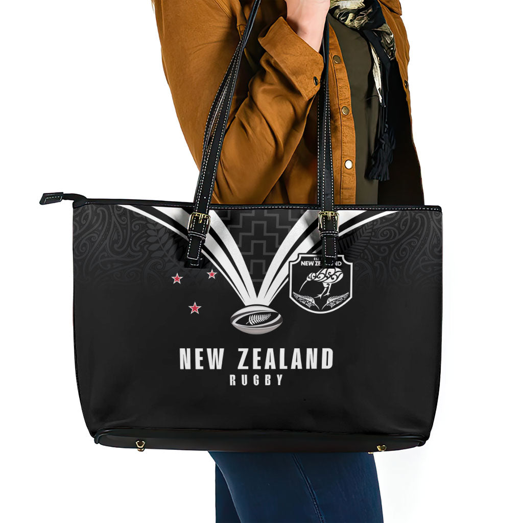 New Zealand Maori Rugby Leather Tote Bag Aotearoa Tribal Motif Retro Concept