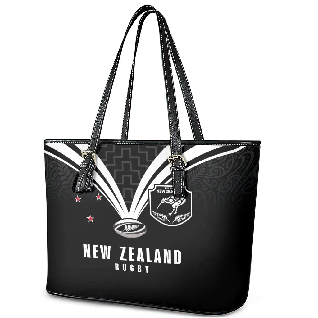 New Zealand Maori Rugby Leather Tote Bag Aotearoa Tribal Motif Retro Concept