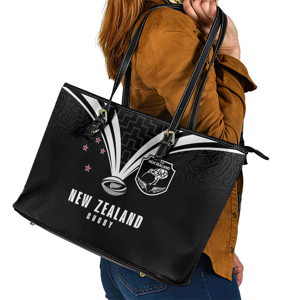 New Zealand Maori Rugby Leather Tote Bag Aotearoa Tribal Motif Retro Concept