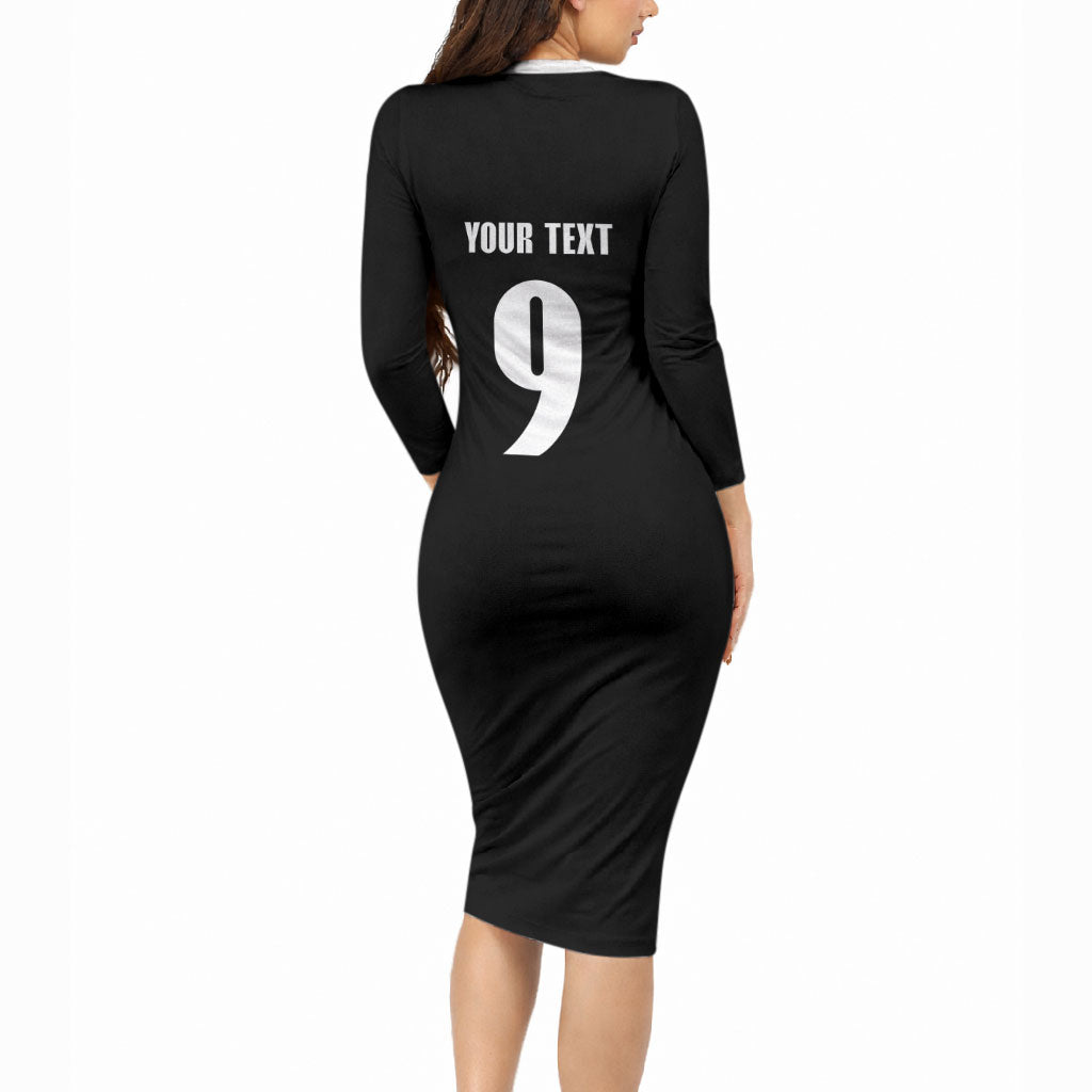 New Zealand Maori Rugby Custom Long Sleeve Bodycon Dress Aotearoa Tribal Motif Retro Concept