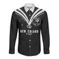 New Zealand Maori Rugby Custom Long Sleeve Button Shirt Aotearoa Tribal Motif Retro Concept