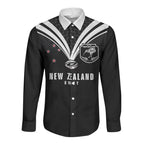 New Zealand Maori Rugby Custom Long Sleeve Button Shirt Aotearoa Tribal Motif Retro Concept