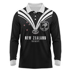 New Zealand Maori Rugby Custom Long Sleeve Polo Shirt Aotearoa Tribal Motif Retro Concept