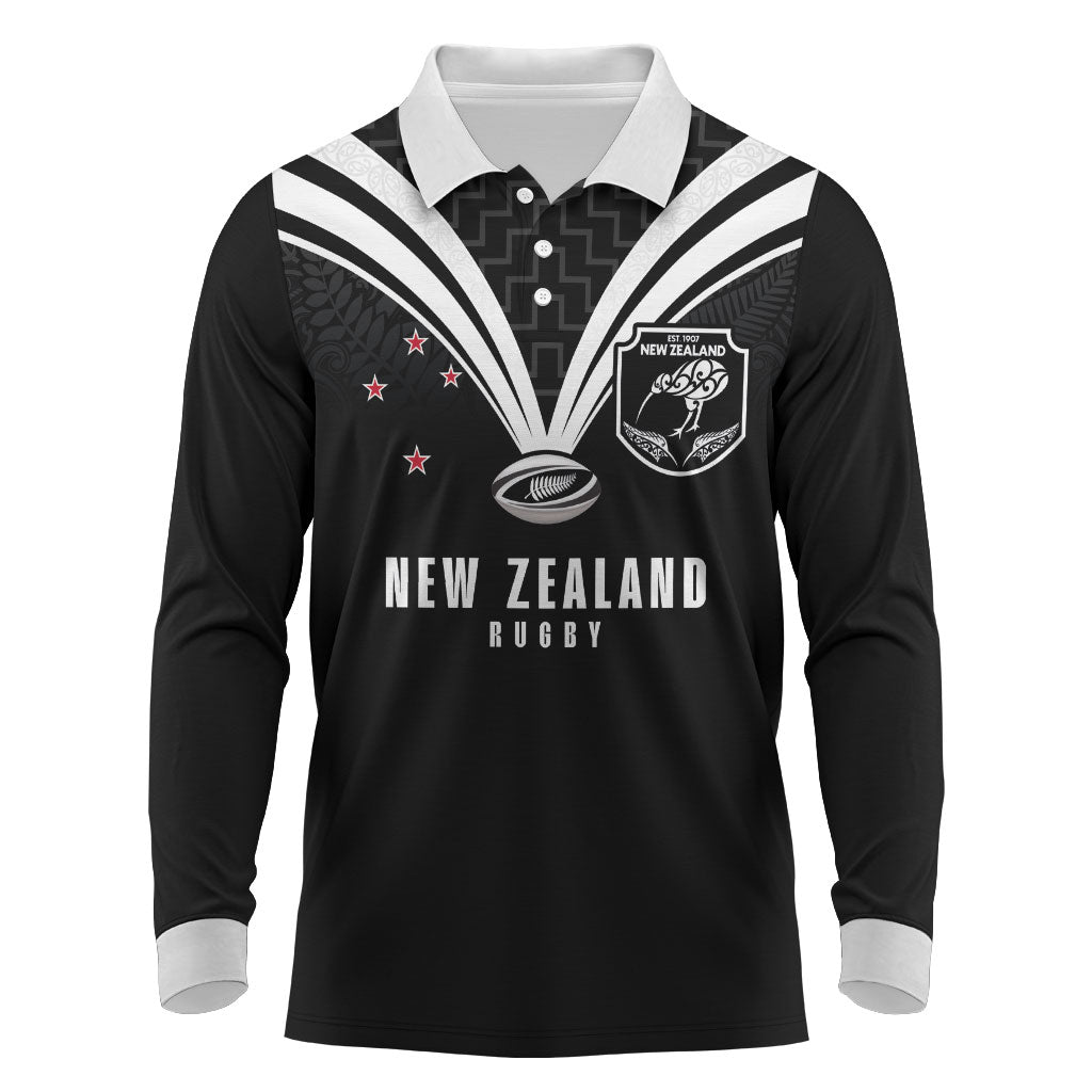 New Zealand Maori Rugby Custom Long Sleeve Polo Shirt Aotearoa Tribal Motif Retro Concept