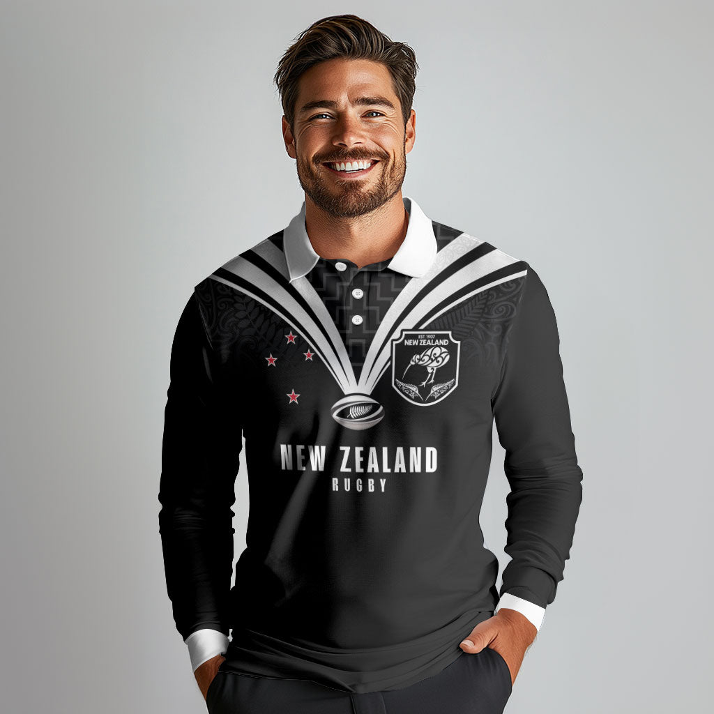 New Zealand Maori Rugby Custom Long Sleeve Polo Shirt Aotearoa Tribal Motif Retro Concept