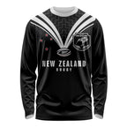 New Zealand Maori Rugby Custom Long Sleeve Shirt Aotearoa Tribal Motif Retro Concept