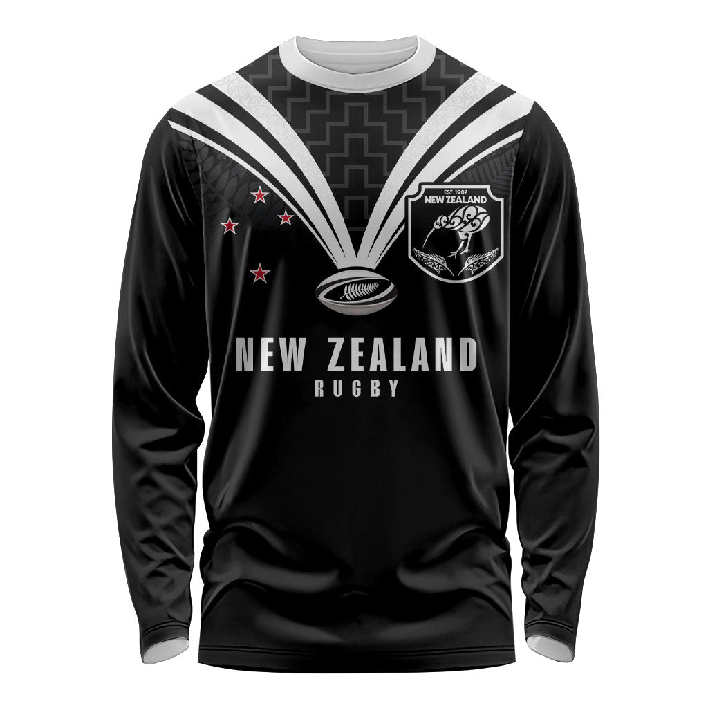 New Zealand Maori Rugby Custom Long Sleeve Shirt Aotearoa Tribal Motif Retro Concept