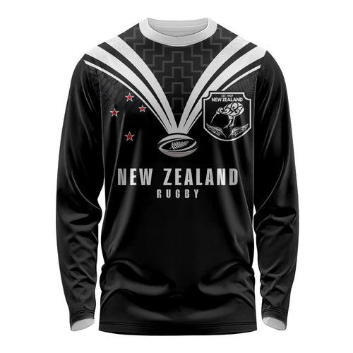 New Zealand Maori Rugby Custom Long Sleeve Shirt Aotearoa Tribal Motif Retro Concept
