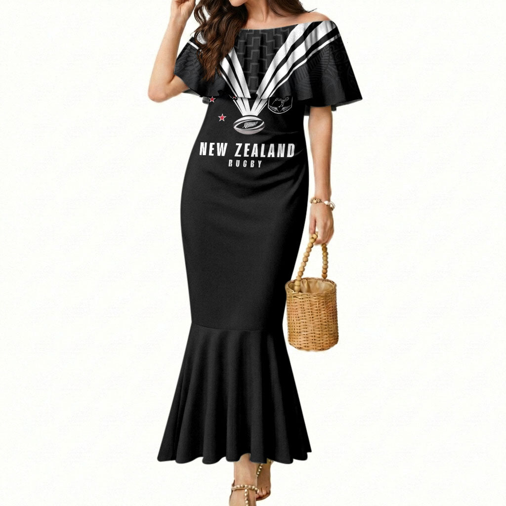New Zealand Maori Rugby Custom Mermaid Dress Aotearoa Tribal Motif Retro Concept