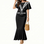 New Zealand Maori Rugby Custom Mermaid Dress Aotearoa Tribal Motif Retro Concept