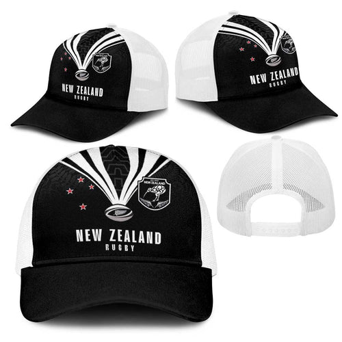 New Zealand Maori Rugby Mesh Trucker Cap Aotearoa Tribal Motif Retro Concept