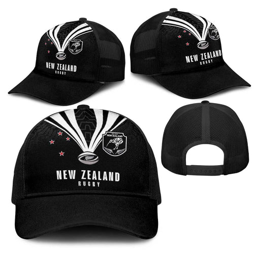 New Zealand Maori Rugby Mesh Trucker Cap Aotearoa Tribal Motif Retro Concept