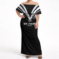 New Zealand Maori Rugby Custom Off Shoulder Maxi Dress Aotearoa Tribal Motif Retro Concept