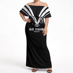 New Zealand Maori Rugby Custom Off Shoulder Maxi Dress Aotearoa Tribal Motif Retro Concept