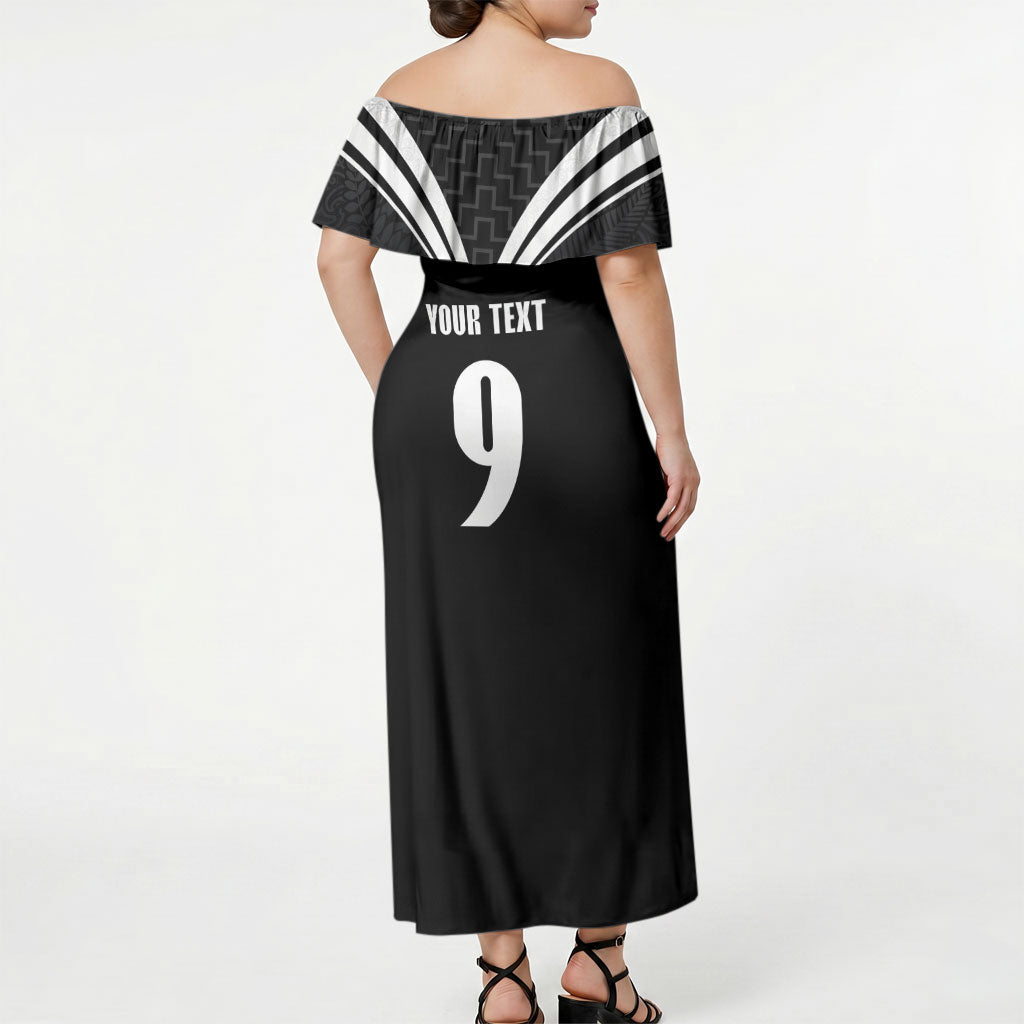 New Zealand Maori Rugby Custom Off Shoulder Maxi Dress Aotearoa Tribal Motif Retro Concept