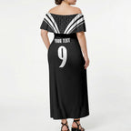 New Zealand Maori Rugby Custom Off Shoulder Maxi Dress Aotearoa Tribal Motif Retro Concept