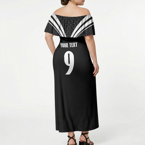 New Zealand Maori Rugby Custom Off Shoulder Maxi Dress Aotearoa Tribal Motif Retro Concept