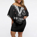 New Zealand Maori Rugby Custom Off Shoulder Short Dress Aotearoa Tribal Motif Retro Concept