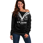 New Zealand Maori Rugby Custom Off Shoulder Sweater Aotearoa Tribal Motif Retro Concept