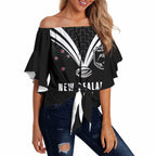 New Zealand Maori Rugby Custom Off Shoulder Wrap Waist Top Aotearoa Tribal Motif Retro Concept