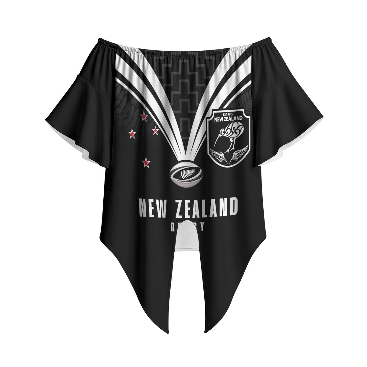 New Zealand Maori Rugby Custom Off Shoulder Wrap Waist Top Aotearoa Tribal Motif Retro Concept