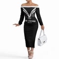 New Zealand Maori Rugby Custom Off The Shoulder Long Sleeve Dress Aotearoa Tribal Motif Retro Concept