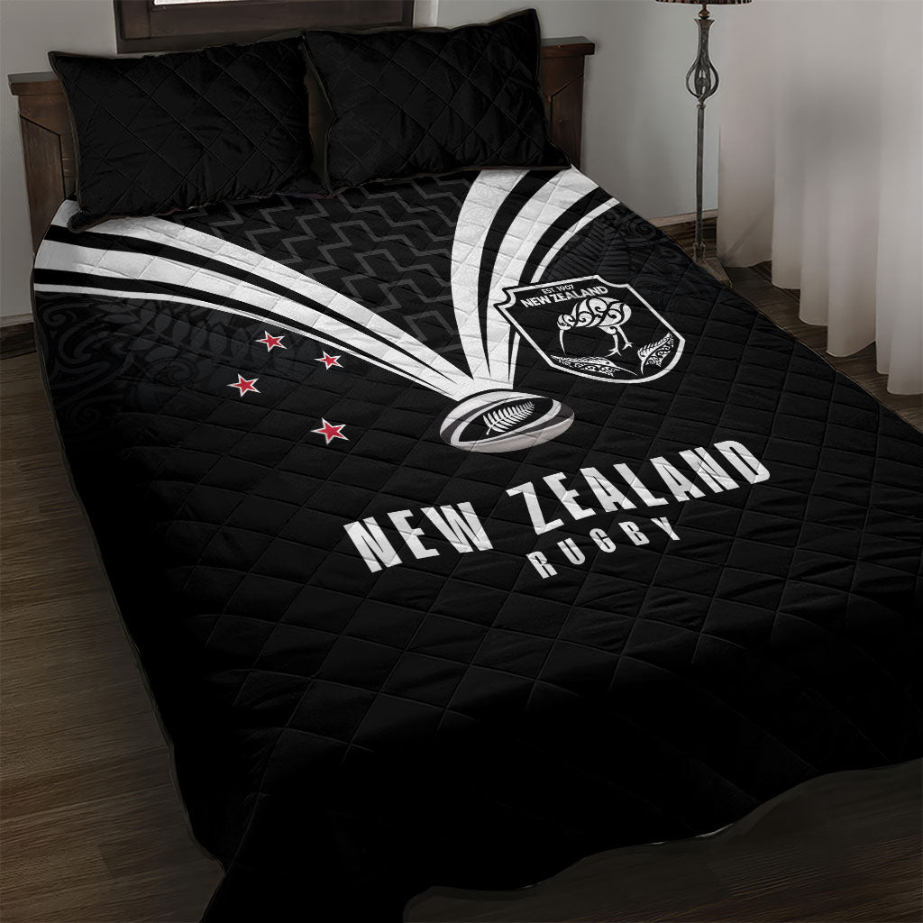 New Zealand Maori Rugby Quilt Bed Set Aotearoa Tribal Motif Retro Concept