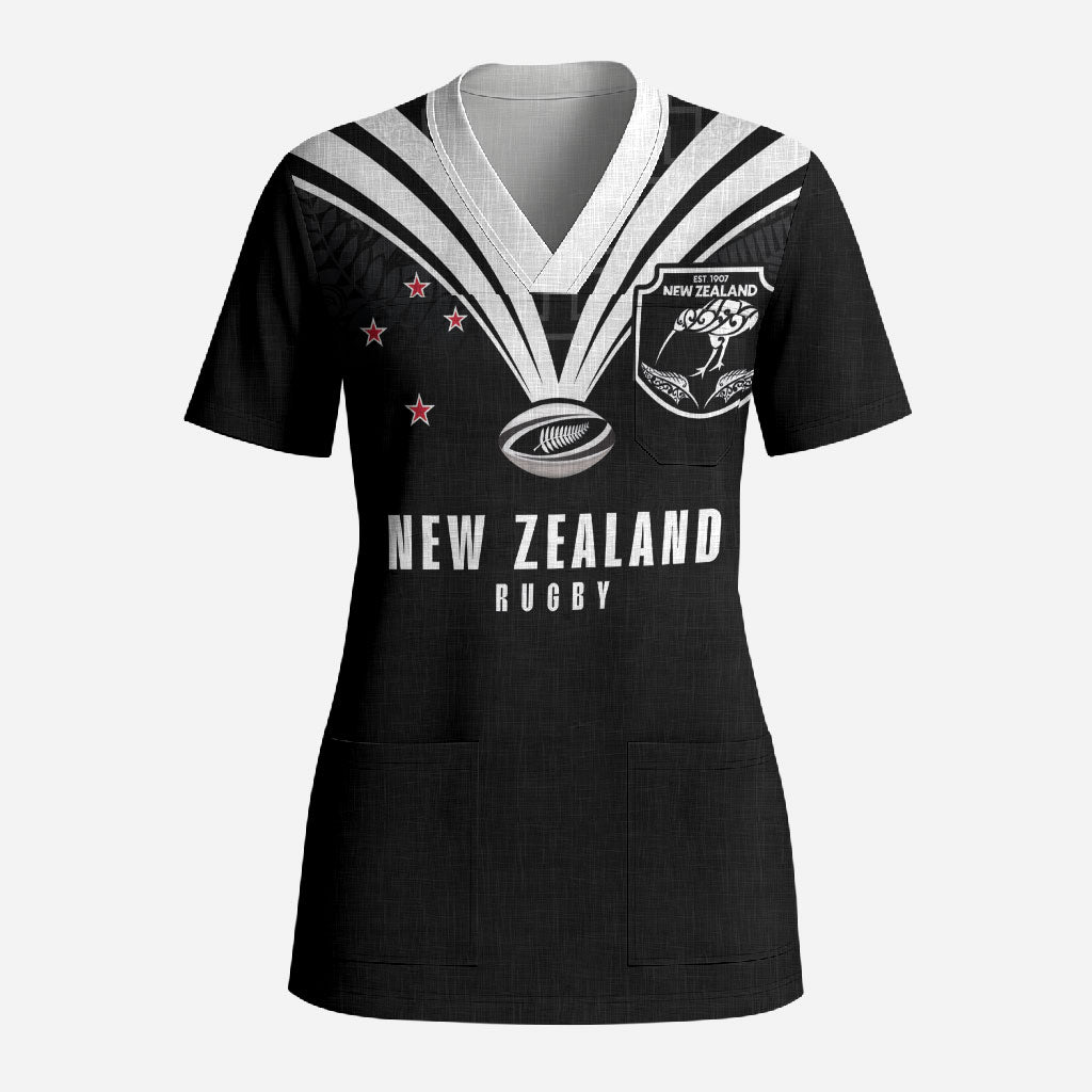 New Zealand Maori Rugby Custom Scrub Top Aotearoa Tribal Motif Retro Concept