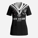 New Zealand Maori Rugby Custom Scrub Top Aotearoa Tribal Motif Retro Concept