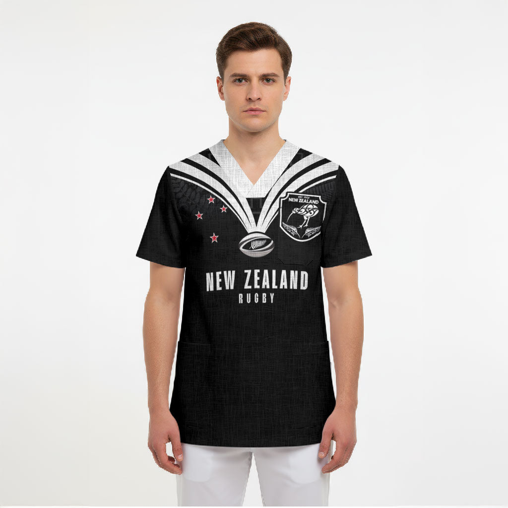 New Zealand Maori Rugby Custom Scrub Top Aotearoa Tribal Motif Retro Concept