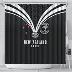 New Zealand Maori Rugby Shower Curtain Aotearoa Tribal Motif Retro Concept