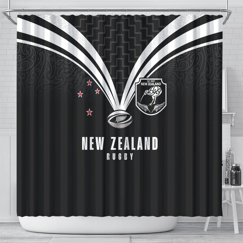 New Zealand Maori Rugby Shower Curtain Aotearoa Tribal Motif Retro Concept