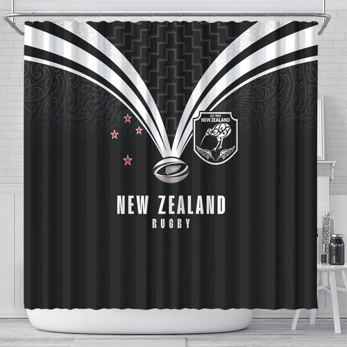 New Zealand Maori Rugby Shower Curtain Aotearoa Tribal Motif Retro Concept