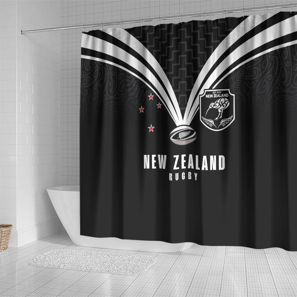 New Zealand Maori Rugby Shower Curtain Aotearoa Tribal Motif Retro Concept