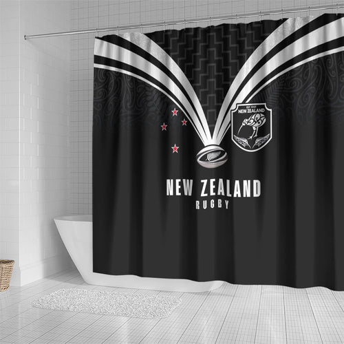 New Zealand Maori Rugby Shower Curtain Aotearoa Tribal Motif Retro Concept