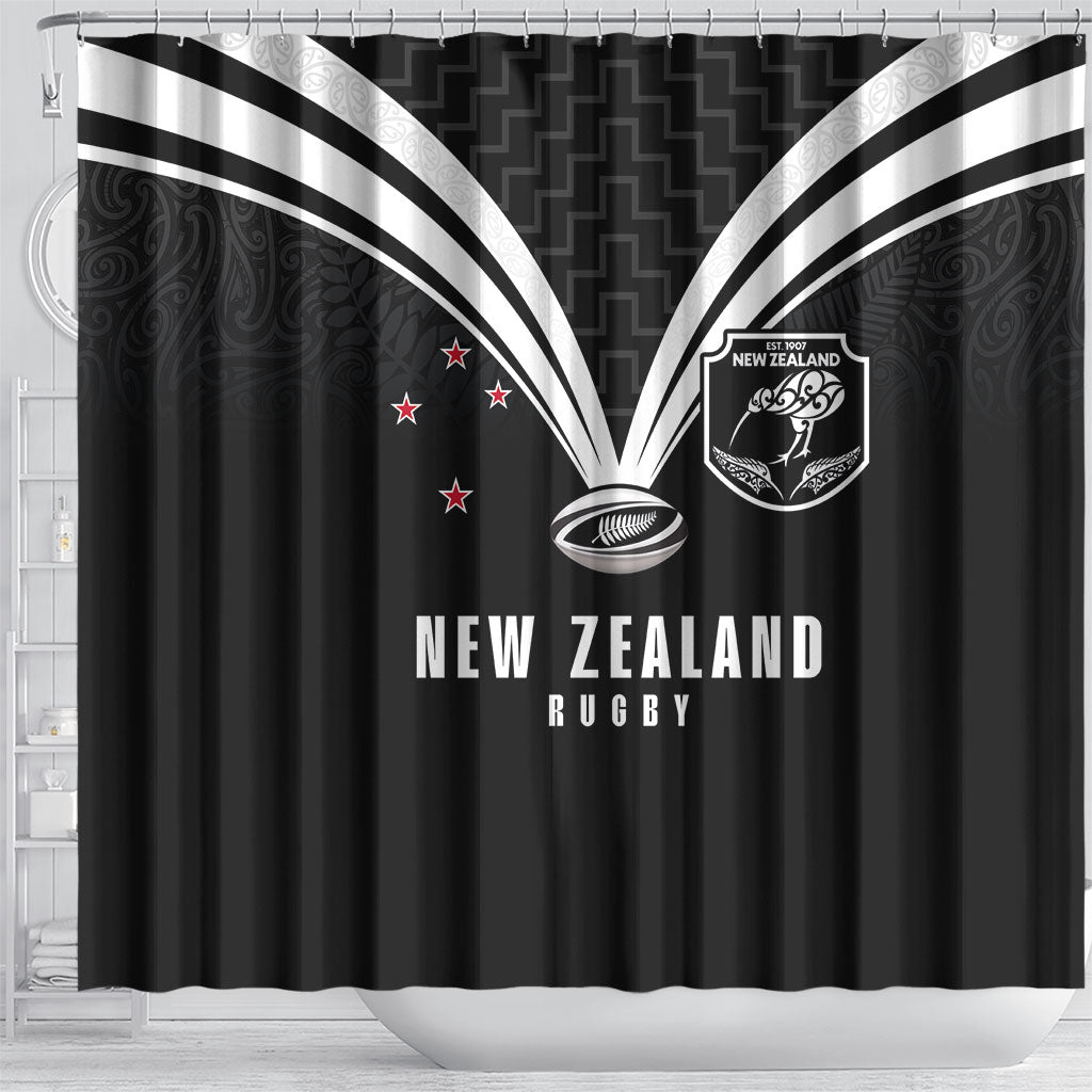 New Zealand Maori Rugby Shower Curtain Aotearoa Tribal Motif Retro Concept