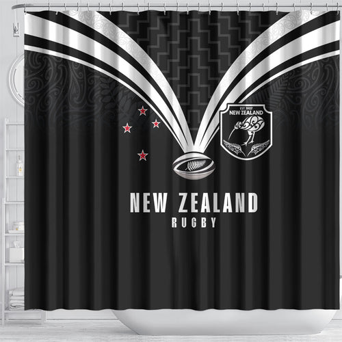 New Zealand Maori Rugby Shower Curtain Aotearoa Tribal Motif Retro Concept