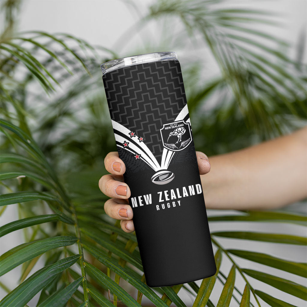 New Zealand Maori Rugby Custom Skinny Tumbler Aotearoa Tribal Motif Retro Concept
